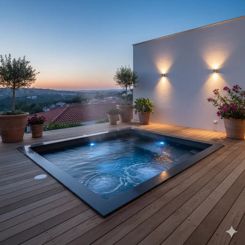 Piscina construída à medida num jardim de villa portuguesa