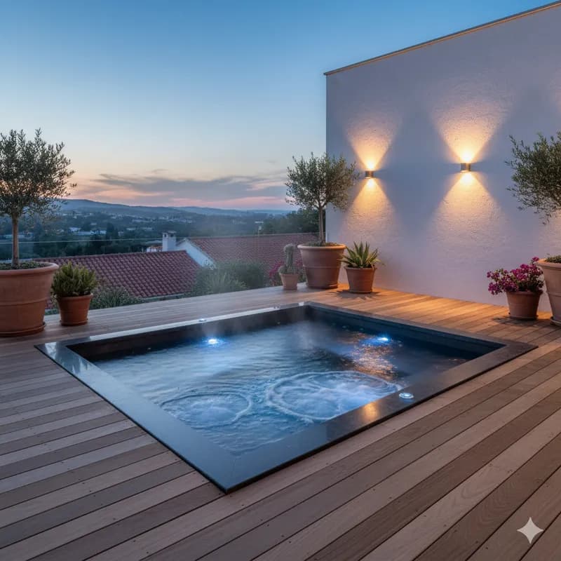 Renovação de piscina com azulejos e iluminação modernos