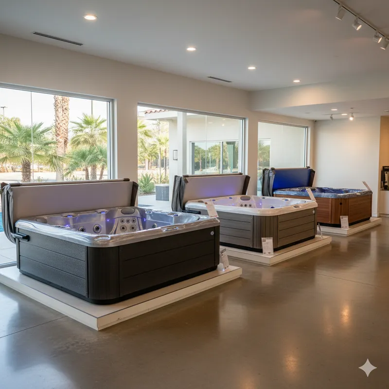 Showroom da Mergulho Salgado com spas em exposição
